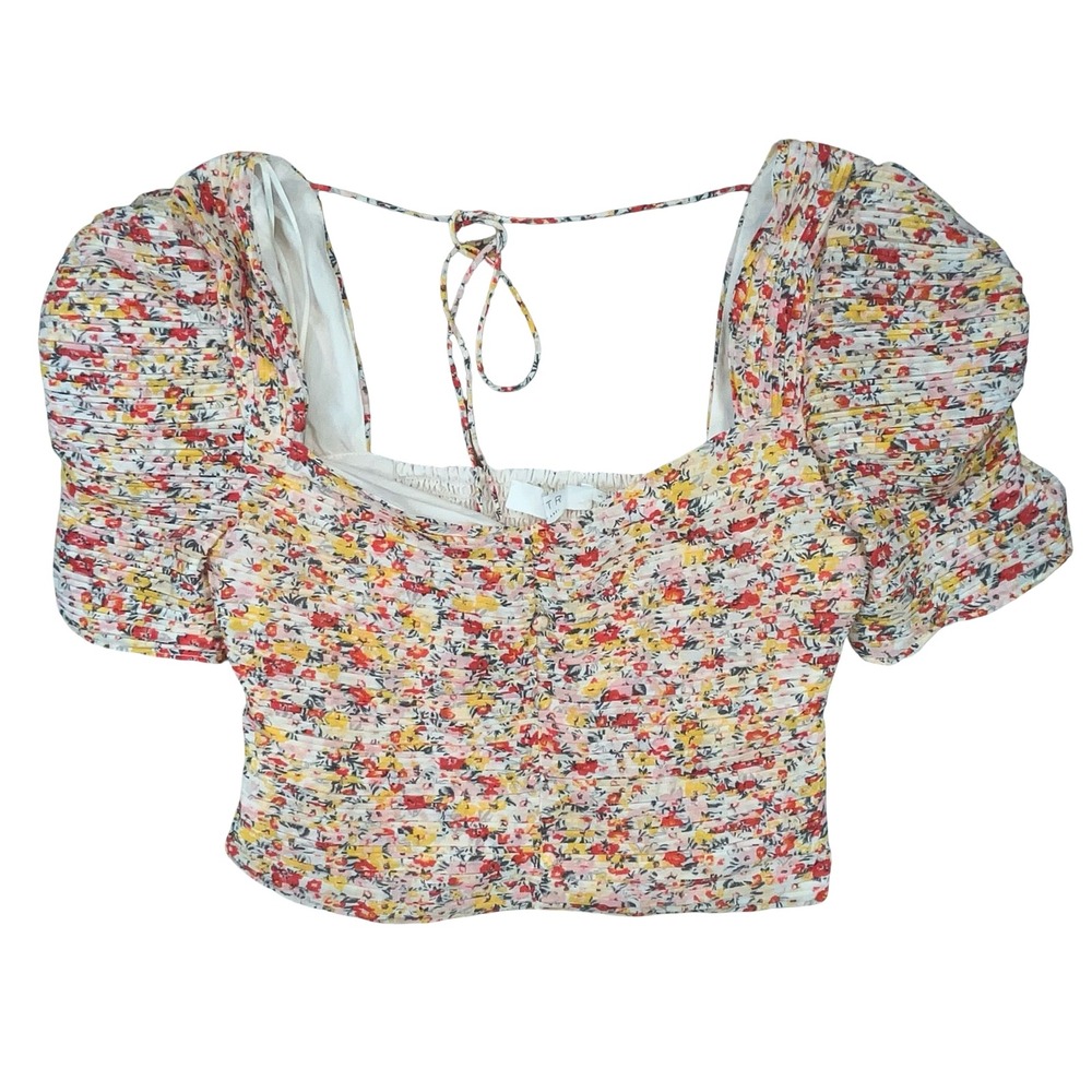 ASTR The Label Womens Top Multicolor Floral Puff Sleeve Smocked‎ Boho Small